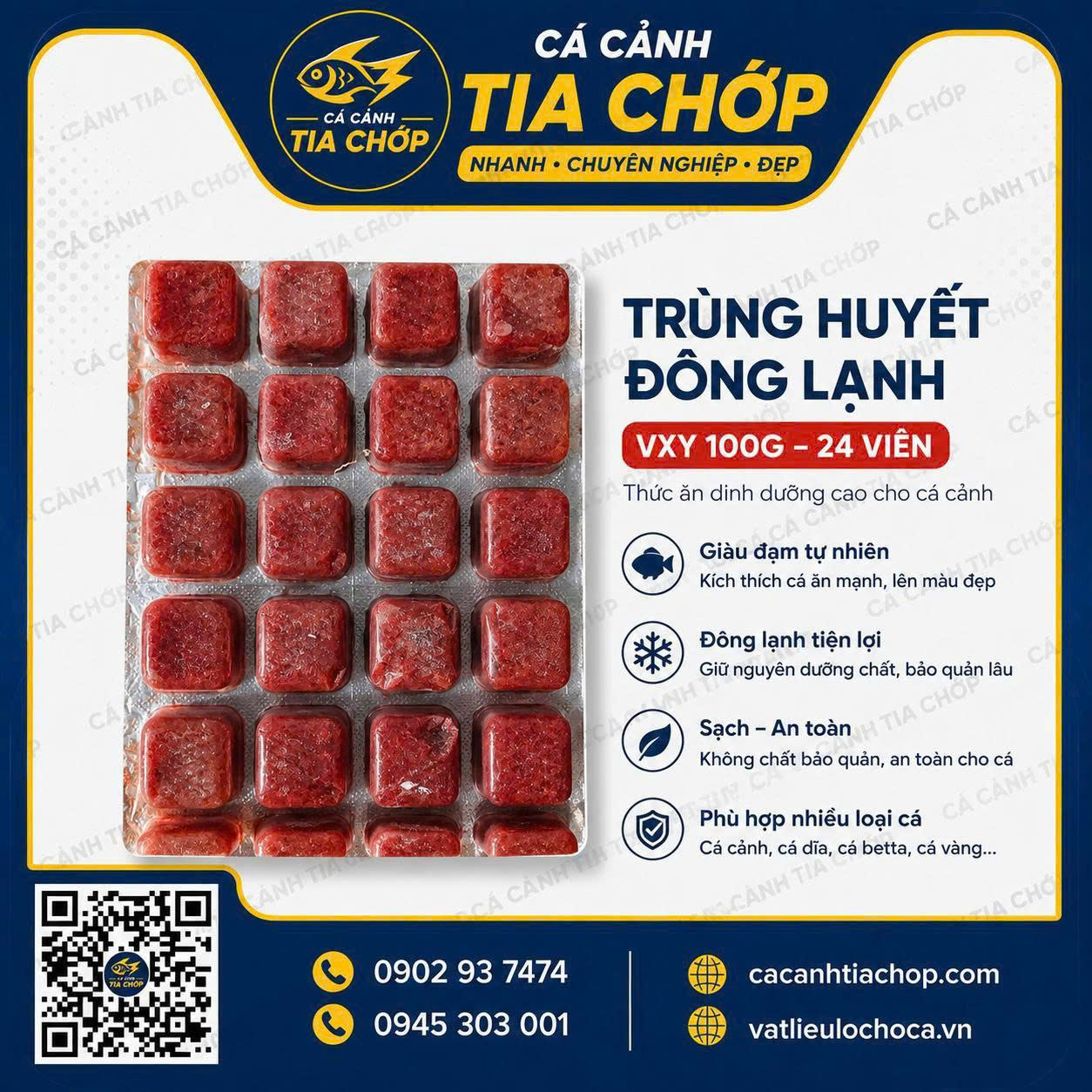 trùng huyết đông lạnh vỹ 100 gam 24 viên