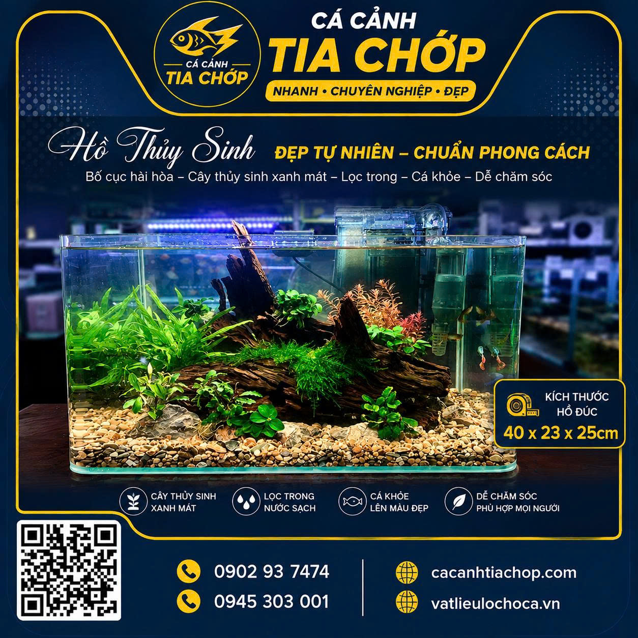 HỒ THỦY SINH MINI 40 × 23 × 25CM