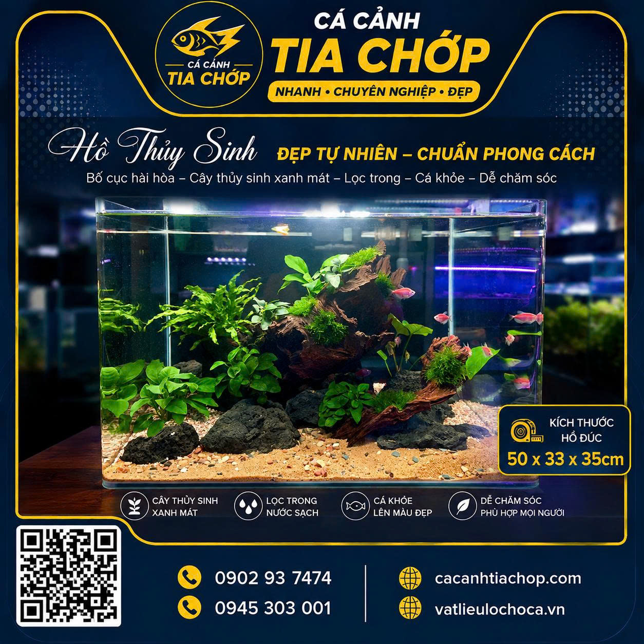 Hồ thuỷ sinh để bàn 50 x33x35cm