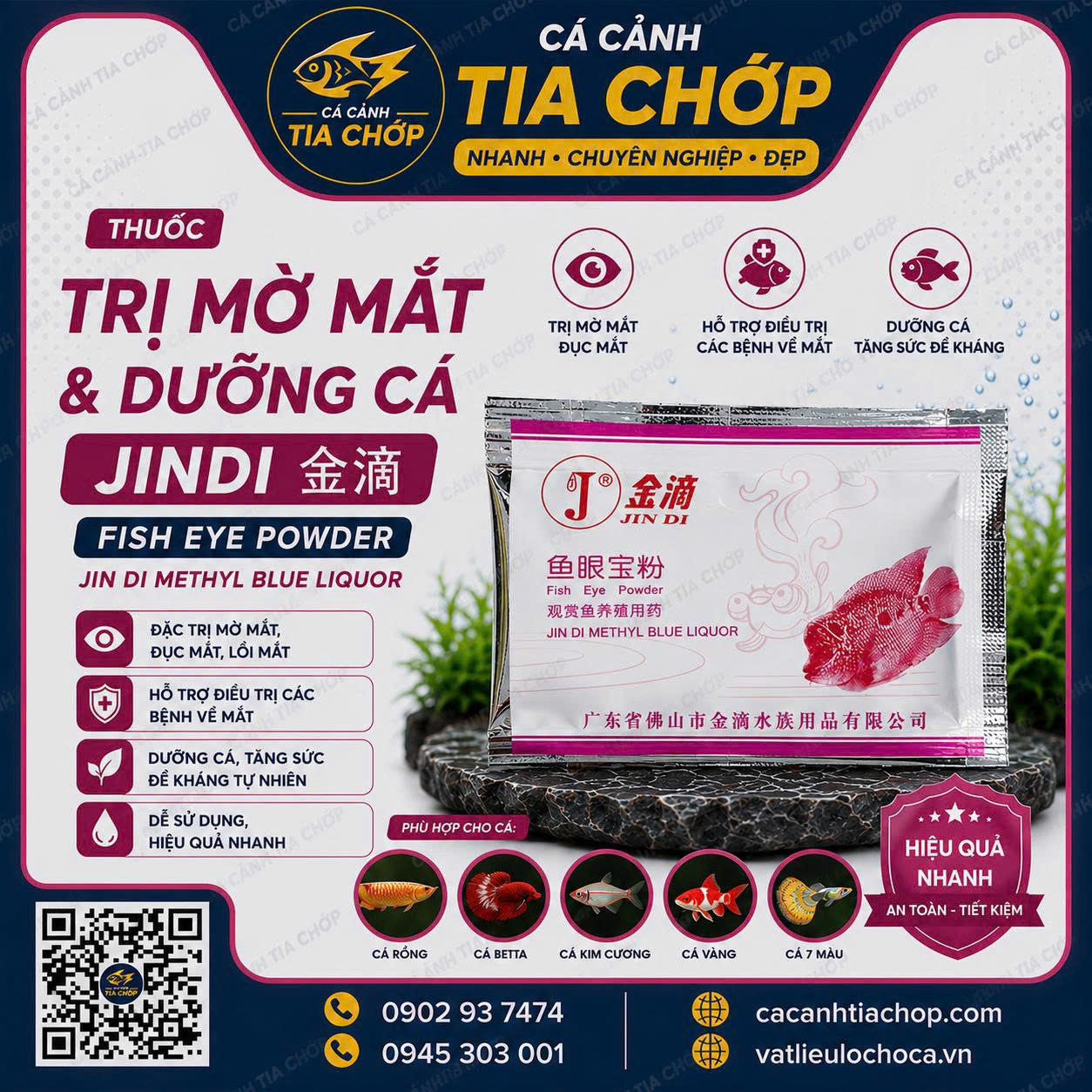 🐟 JINDI GÓI TRẮNG HỒNG – GIẢI PHÁP HỖ TRỢ ĐIỀU TRỊ MỜ MẮT CHO CÁ CẢNH