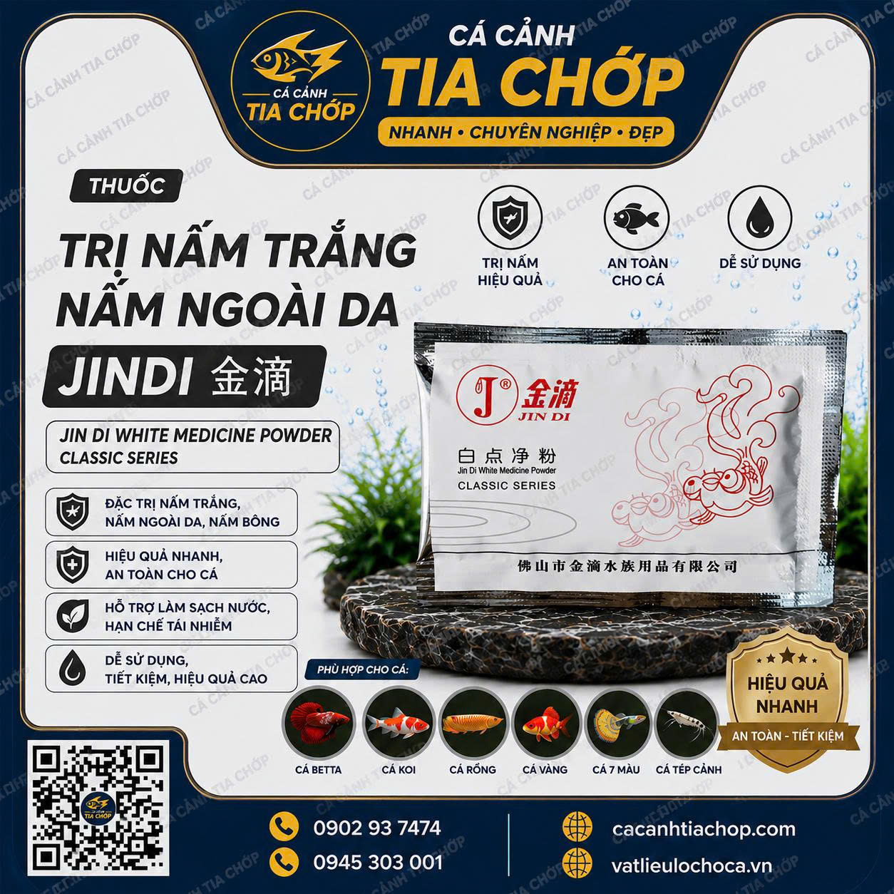 JINDI GÓI TRẮNG – GIẢI PHÁP HIỆU QUẢ CHO CÁ BỊ NẤM