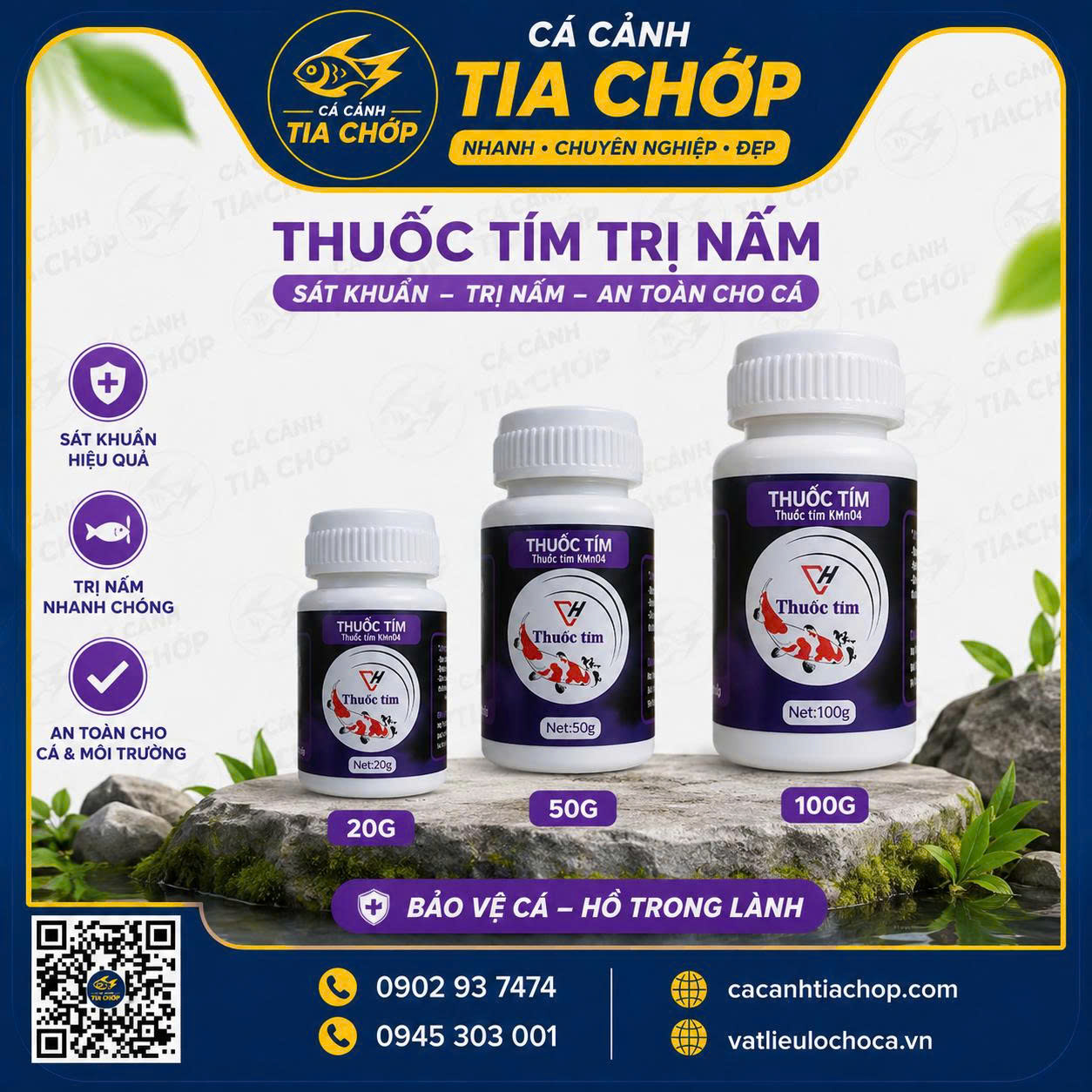 THUỐC TÍM SÁT KHUẨN CÁ CẢNH – GIẢI PHÁP PHÒNG BỆNH HIỆU QUẢ CHO MỌI HỒ CÁ