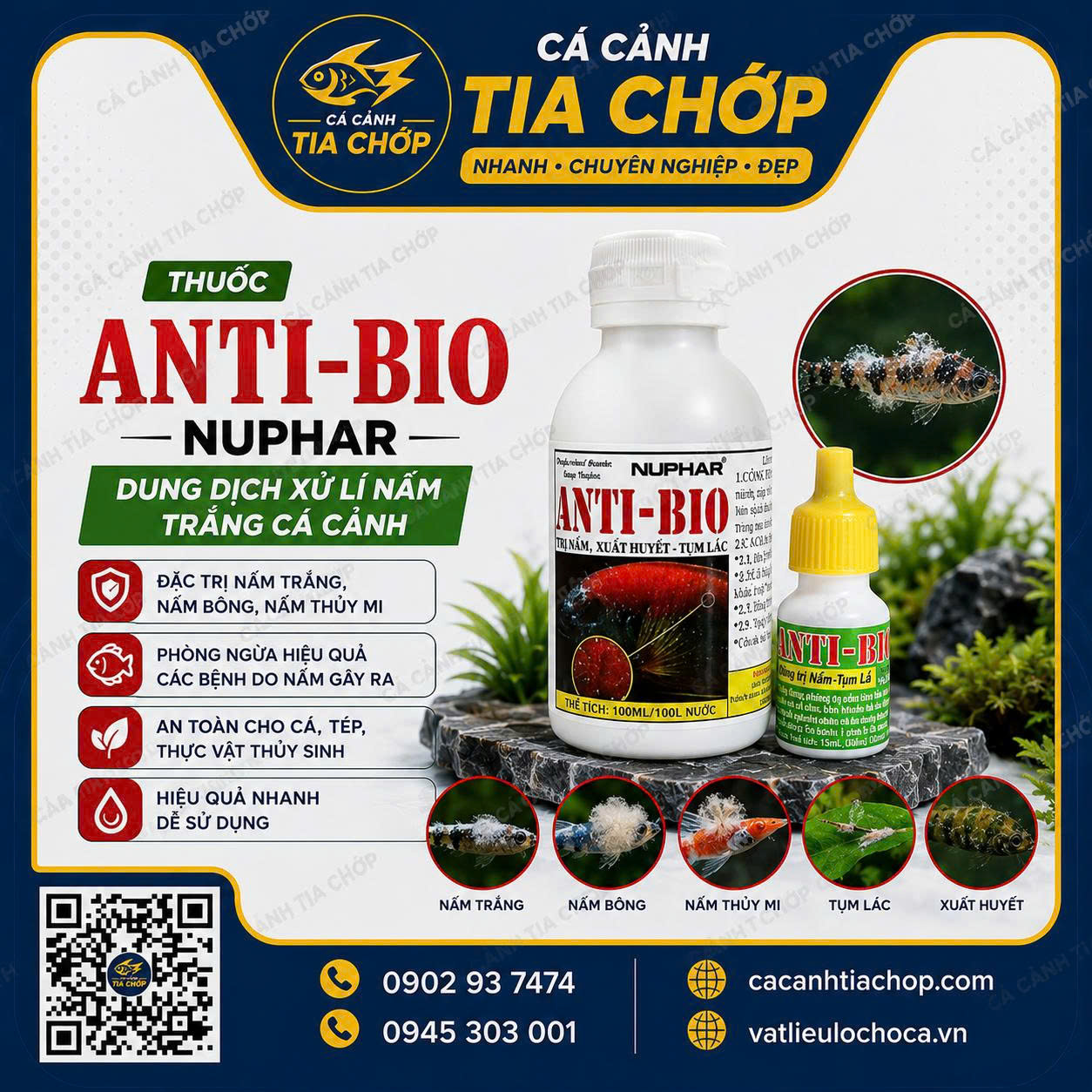 Thuốc Trị Nấm NUPHAR Anti Bio – Giải Pháp Hiệu Quả Cho Cá Cảnh Khỏe Mạnh
